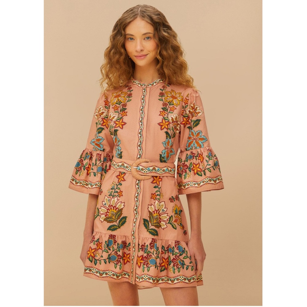 FARM Rio Pink Garden Delight Belted Mini Dress Size Small NWT
